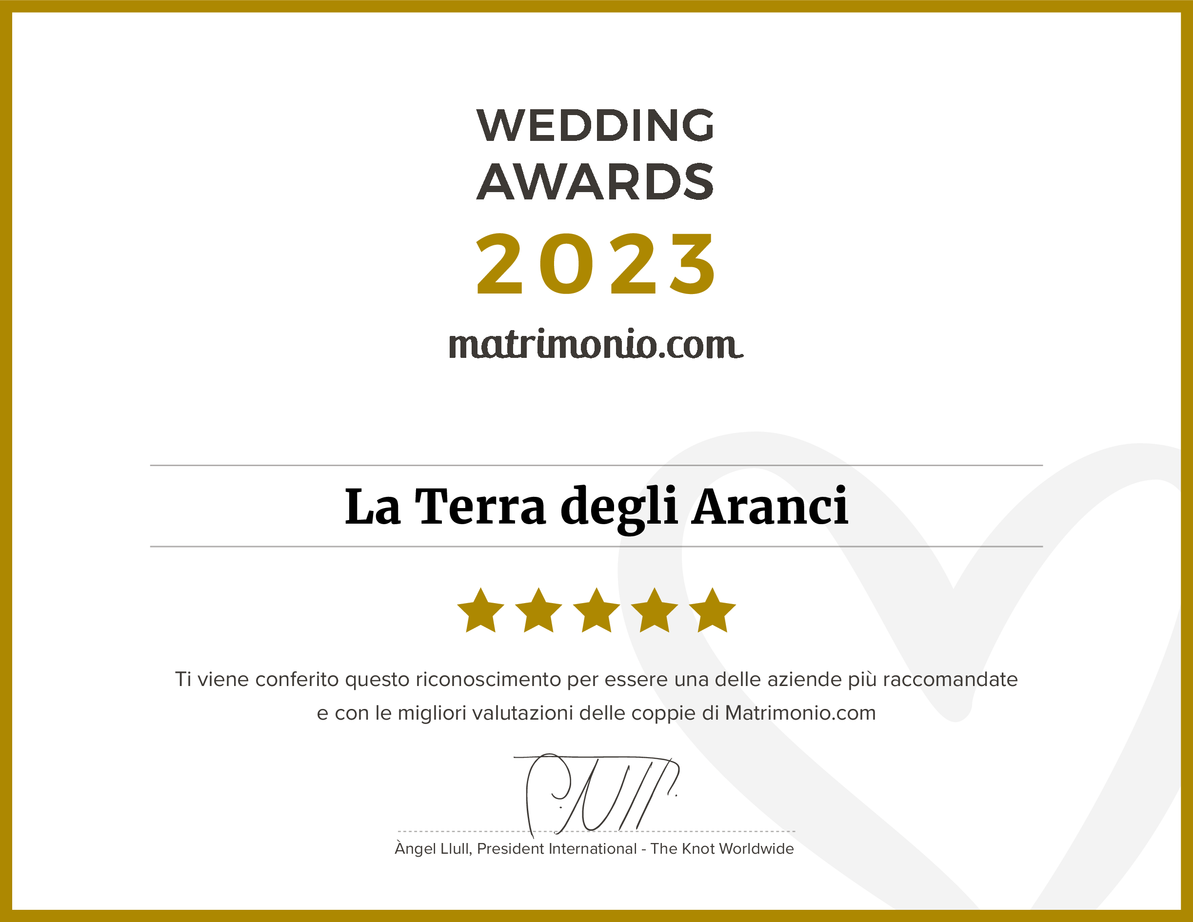 La Terra degli Aranci premiata con il Wedding Award 2023  