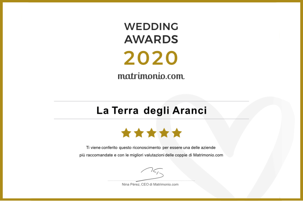In un anno difficile per i matrimoni, La Terra degli Aranci ottiene il Wedding Award di Matrimonio.com, il premio più prestigioso del settore