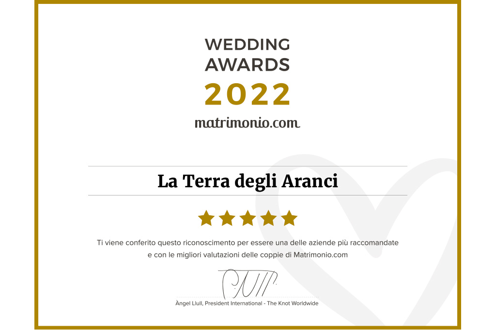 La Terra degli Aranci si aggiudica il Wedding Award 2022 nella categoria Banchetto